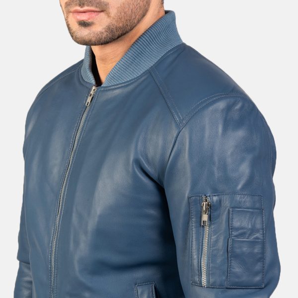 Bomia Ma 1 Blue Leather Bomber Jacket USA