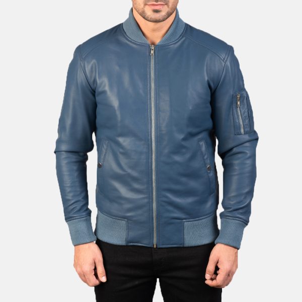 Bomia Ma 1 Blue Leather Bomber Jacket United States