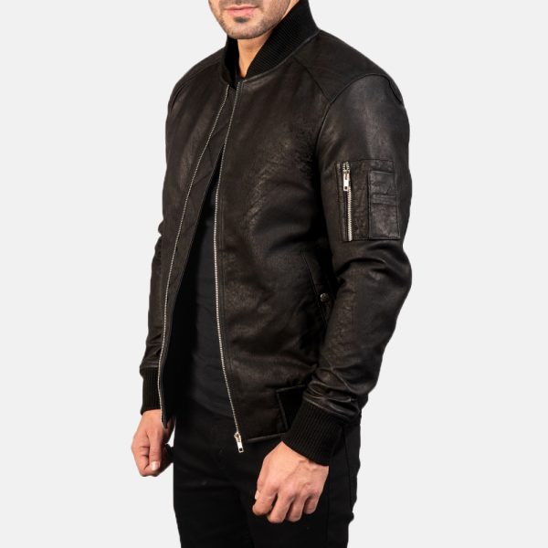 Bomia Ma 1 Distressed Black Leather Bomber Jacket USA
