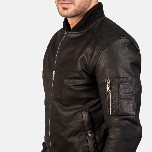 Bomia Ma 1 Distressed Black Leather Bomber Jacket
