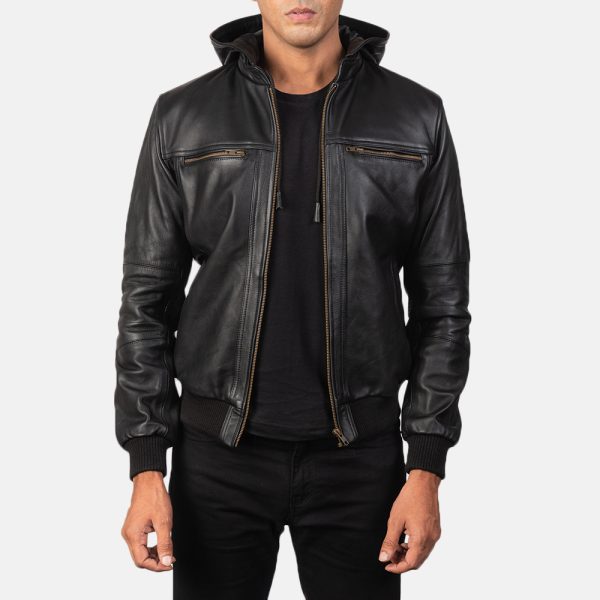 Bouncer Biz Black Leather Bomber Jacket USA