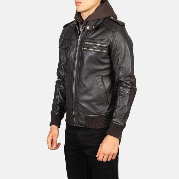 Bravado Brown Hooded Leather Bomber Jacket US