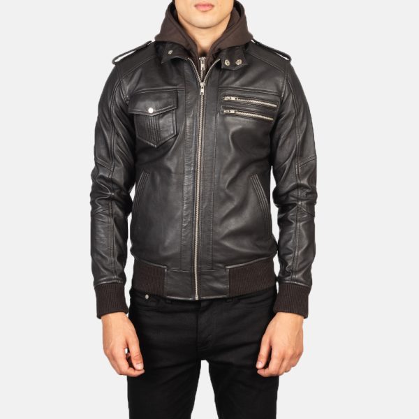 Bravado Brown Hooded Leather Bomber Jacket United States