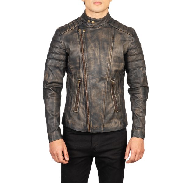 Faisor Distressed Brown Leather Biker Jacket United States