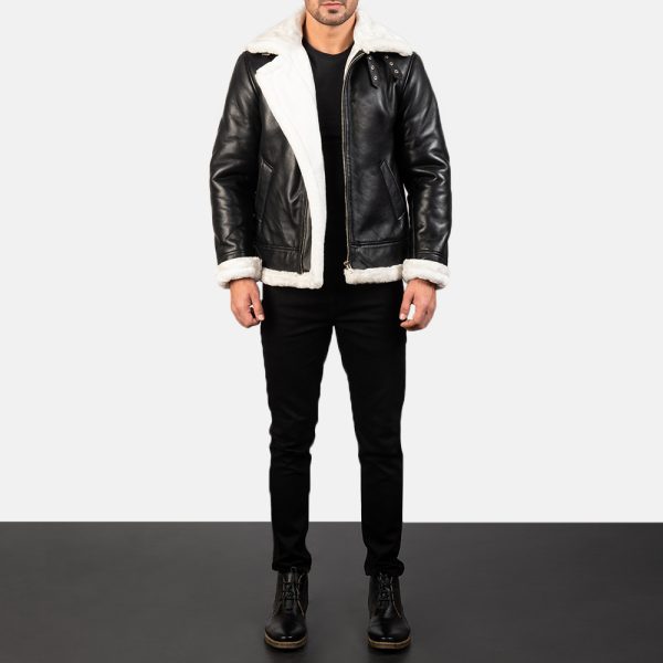 Francis B 3 Black And White Leather Bomber Jacket