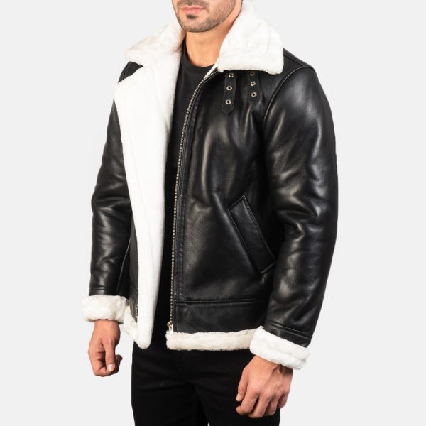 Francis B 3 Black And White Leather Bomber Jacket US
