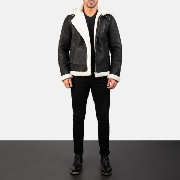 Francis B 3 Distressed Black Leather Bomber Jacket