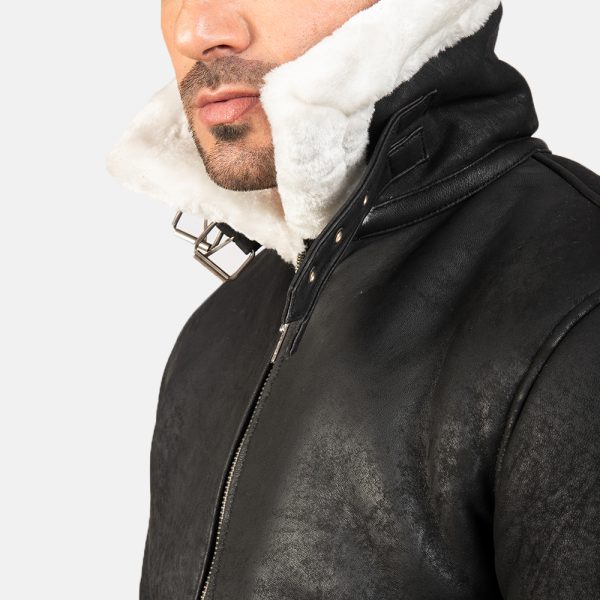 Francis B 3 Distressed Black Leather Bomber Jacket