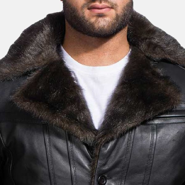 Furcliff Black Leather Coat US