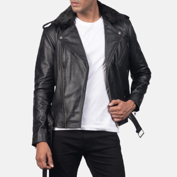 Furton Black Leather Biker Jacket United States