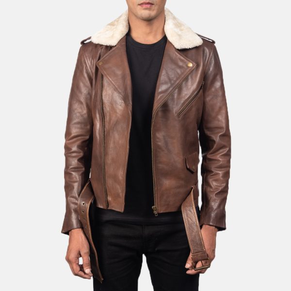 Furton Brown Leather Biker Jacket USA