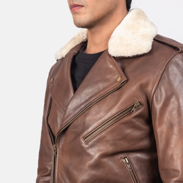 Furton Brown Leather Biker Jacket USA