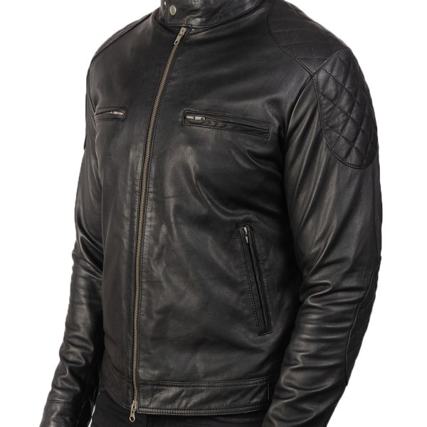 Gatsby Black Leather Biker Jacket USA