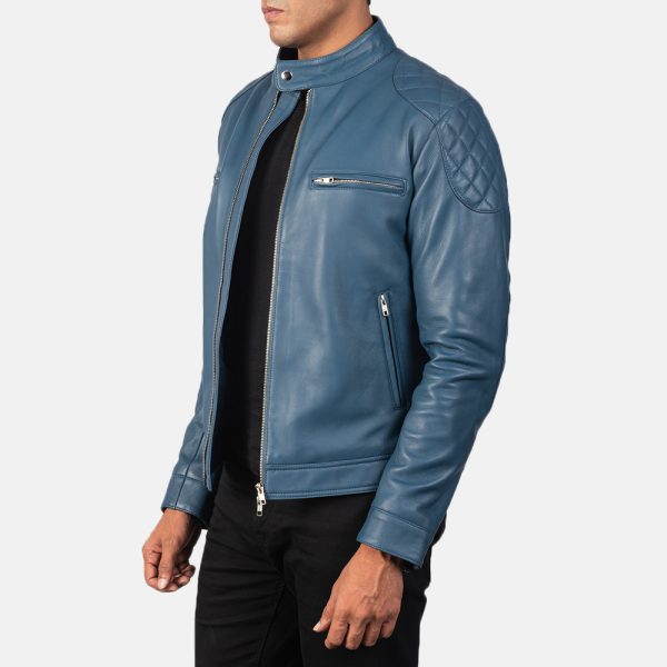 Gatsby Blue Leather Biker Jacket USA
