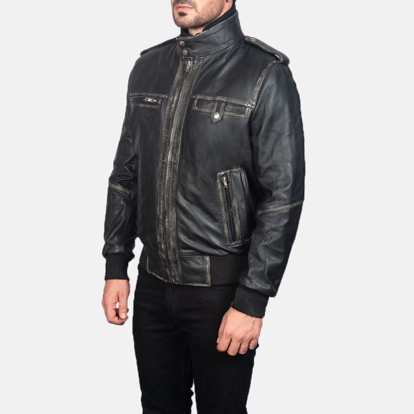 Glen Street Black Leather Bomber Jacket USA