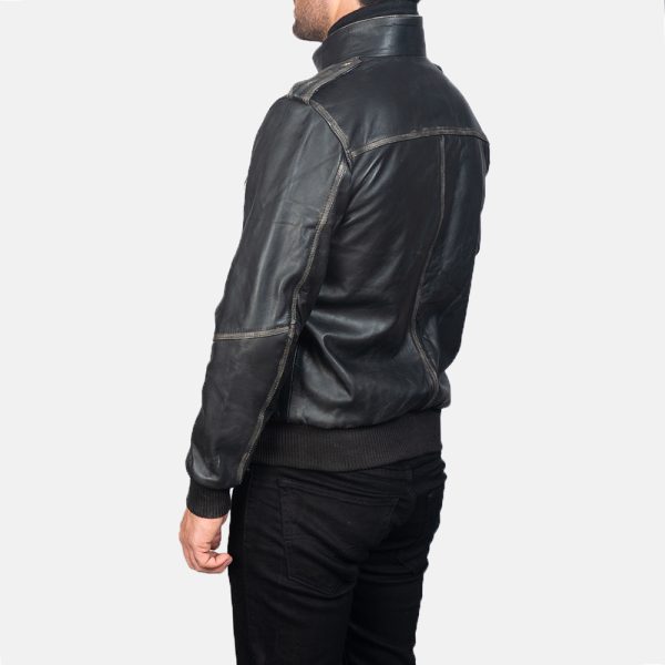 Glen Street Black Leather Bomber Jacket USA