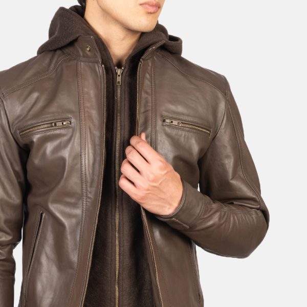 Hector Brown Hooded Leather Biker Jacket USA