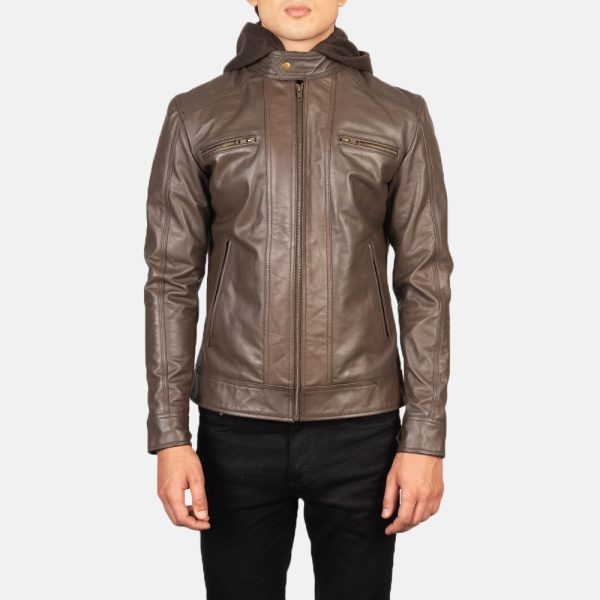 Hector Brown Hooded Leather Biker Jacket United States
