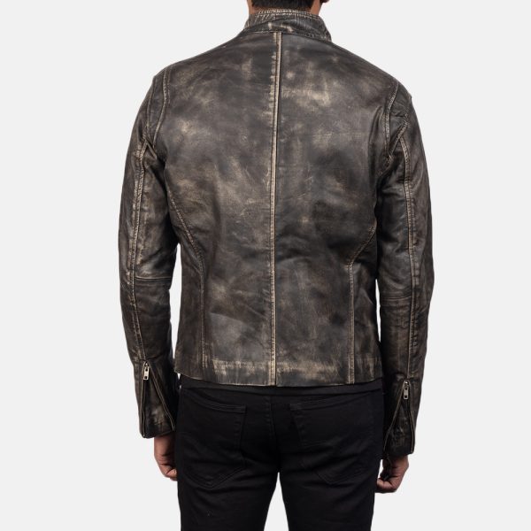 Ionic Distressed Brown Leather Biker Jacket USA