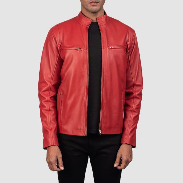 Ionic Red Leather Biker Jacket US