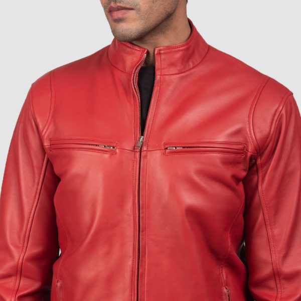 Ionic Red Leather Biker Jacket USA