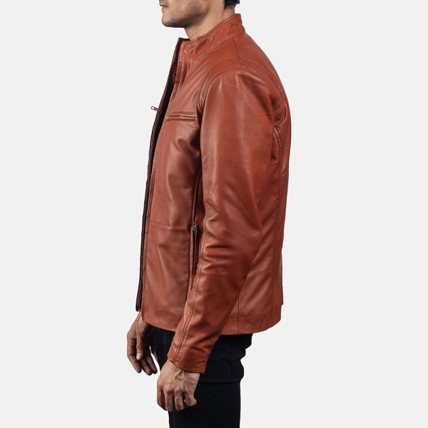 Ionic Tan Brown Leather Biker Jacket USA