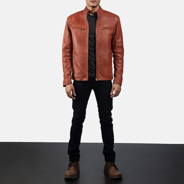 Ionic Tan Brown Leather Biker Jacket USA