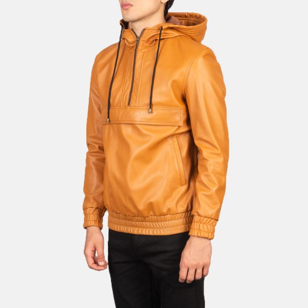 Kenton Hooded Brown Leather Pullover Jacket US