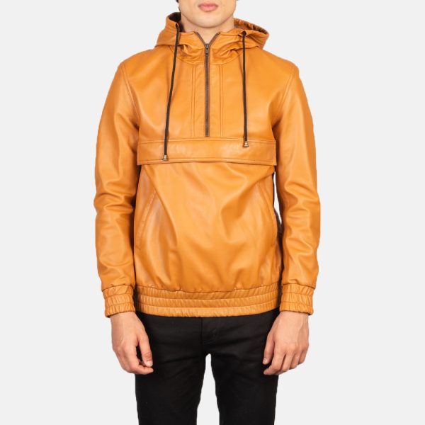 Kenton Hooded Brown Leather Pullover Jacket United States