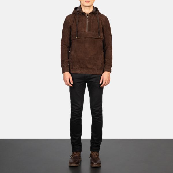Kenton Hooded Mocha Suede Pullover Jacket