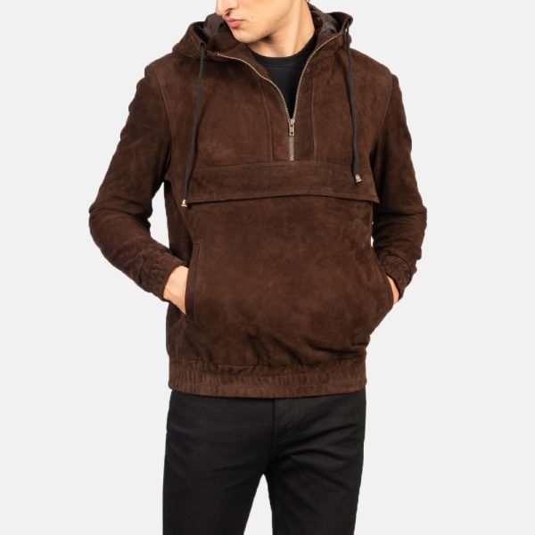 Kenton Hooded Mocha Suede Pullover Jacket US