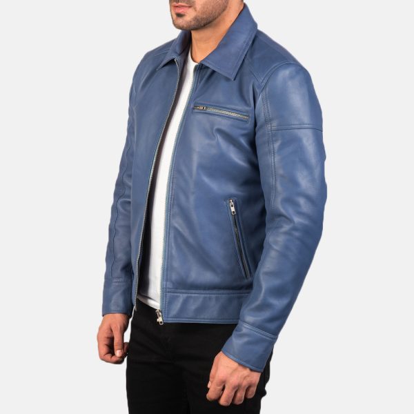 Lavendard Blue Leather Biker Jacket US