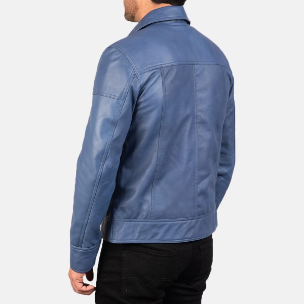 Lavendard Blue Leather Biker Jacket USA