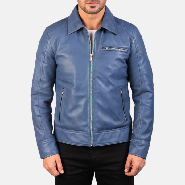 Lavendard Blue Leather Biker Jacket United States
