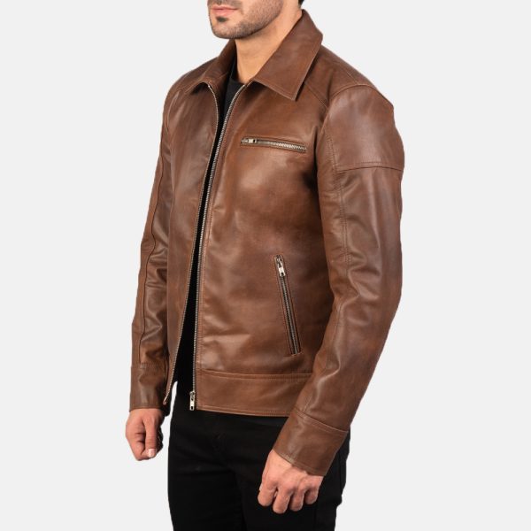 Lavendard Brown Leather Biker Jacket US
