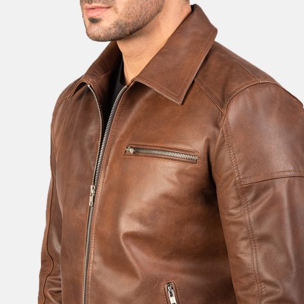 Lavendard Brown Leather Biker Jacket USA