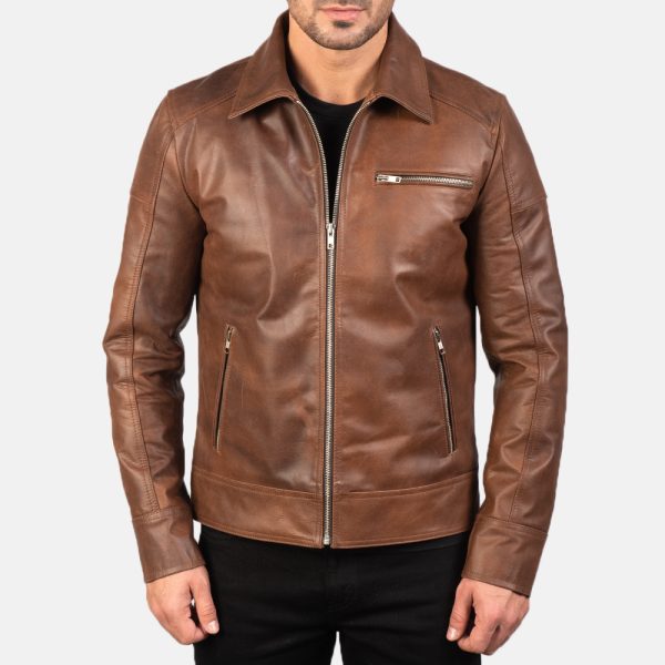 Lavendard Brown Leather Biker Jacket United States