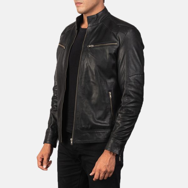 Mack Black Leather Biker Jacket US