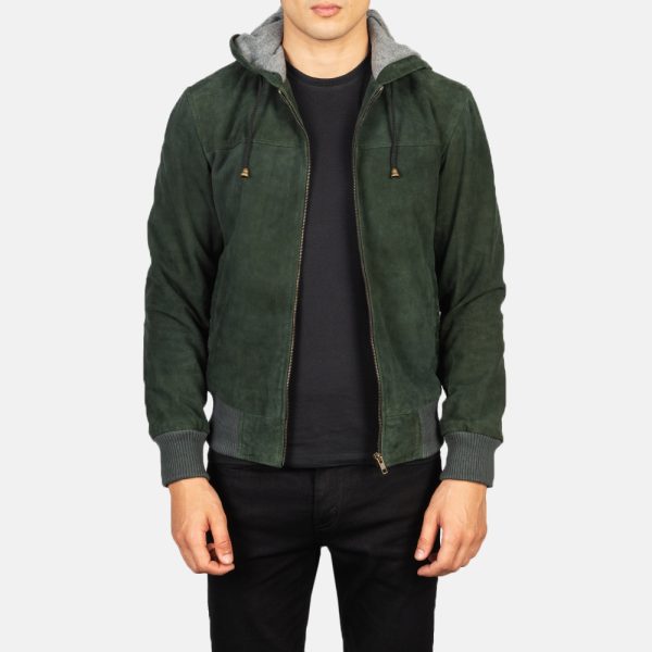 Nintenzo Green Hooded Suede Bomber Jacket USA