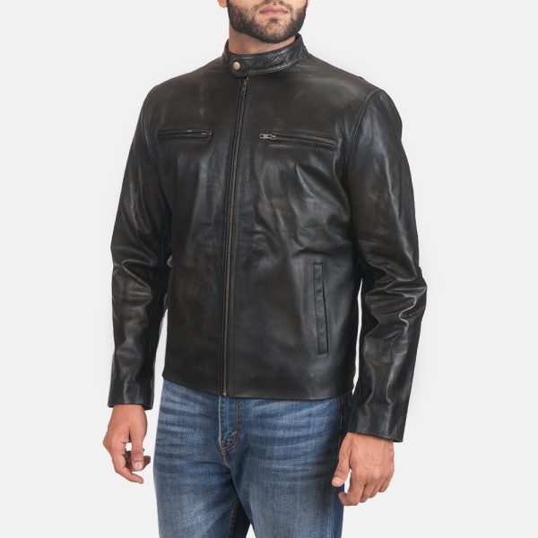 Rustic Black Leather Biker Jacket US