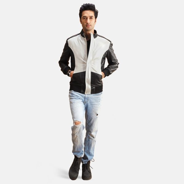 Spade Silver Black Leather Bomber Jacket US