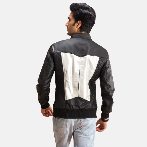Spade Silver Black Leather Bomber Jacket USA