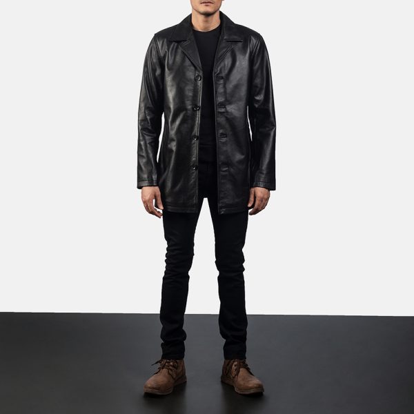Urban Slate Black Leather Coat USA