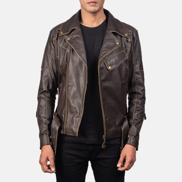Vincent Brown Leather Biker Jacket US
