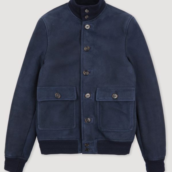 Navy Shearling Flight Jacket for Men