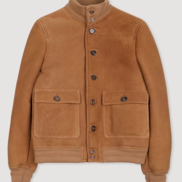 Tan Heritage Shearling Bomber Jacket