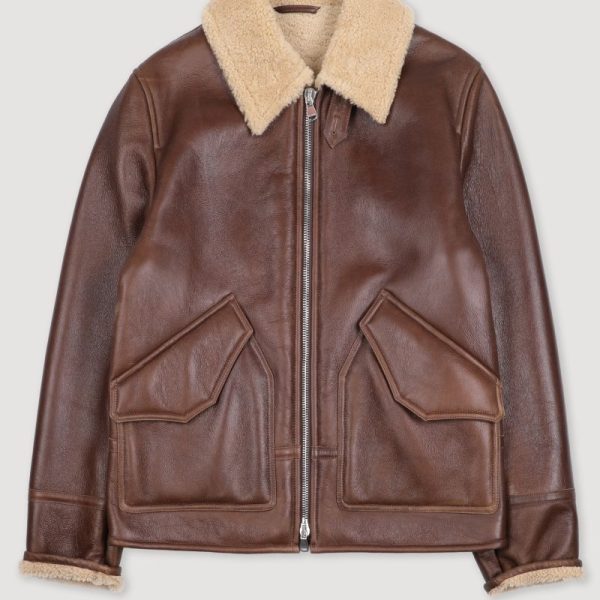 Mens Brown Shearling Aviator Jacket