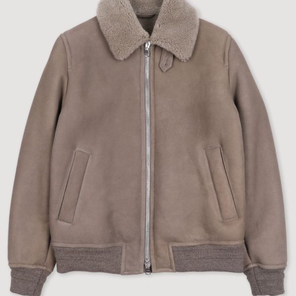 Taupe Shearling Bomber Jacket