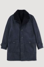Mens Navy Shearling Overcoat