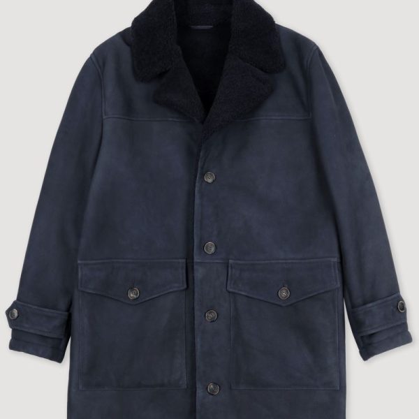Mens Navy Shearling Overcoat